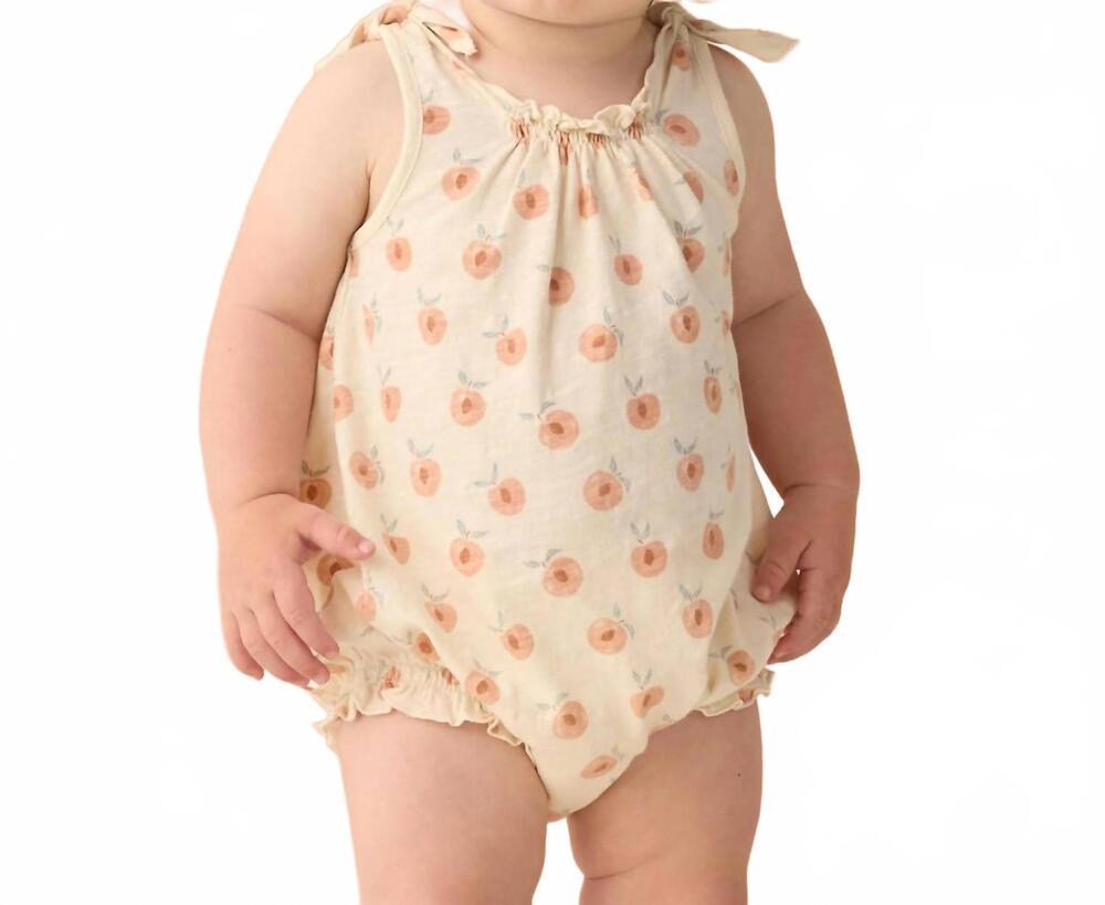 NEW RYLEE + CRU girl's shoulder tie bubble bodysuit in peaches